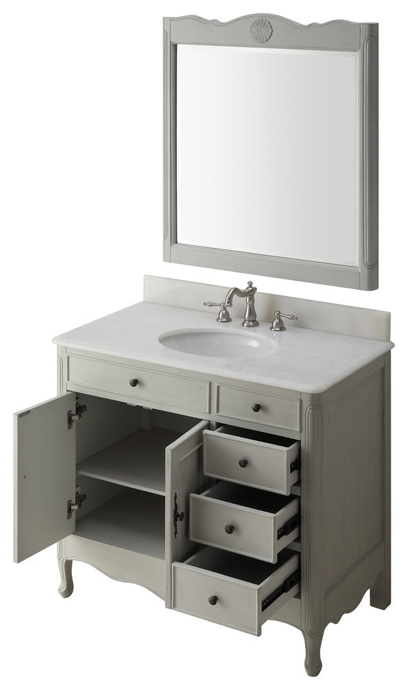 38 Inch Distressed Gray Cottage Style Daleville Bathroom Sink Vanity, Add Mirror No Faucet