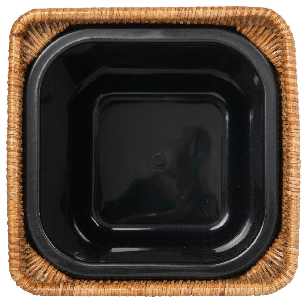 Rattan Square Waste Basket, Lid, Plastic Insert, Honey-Brown