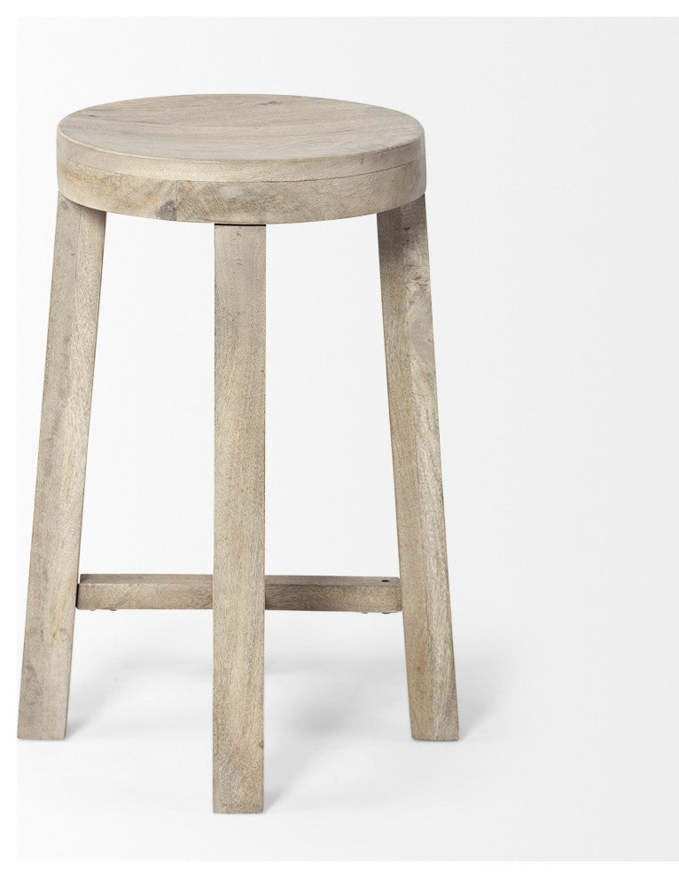 Cool Gray Whitewash Round Wooden Stool