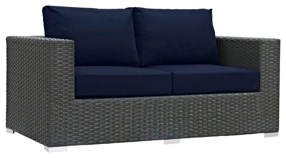 Canvas Navy Sojourn 5 Piece Outdoor Patio Sunbrella Sectional Set