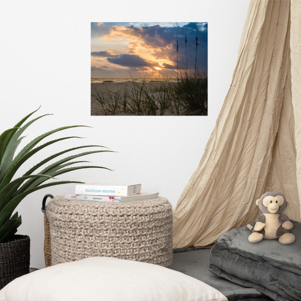 Coastal Style Wall Decor: Anna Maria Island Cloudy Beach Sunset 2 Print, 16" X 20"
