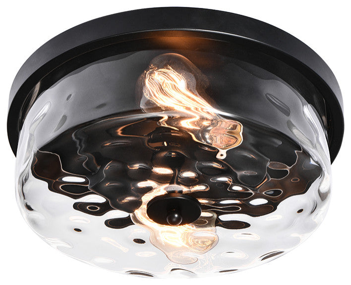 2-Light Water Glass Shaded Drum Flush Mount
