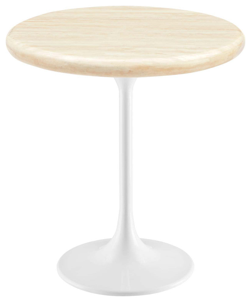 Lippa 20" Round Artificial Travertine Side Table, White Travertine