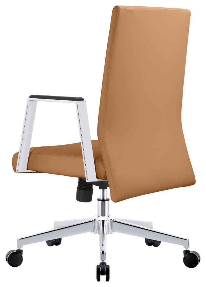 LeisureMod Aleen Upholstered Leather Office Chair With Swivel and Tilt, Acorn Brown