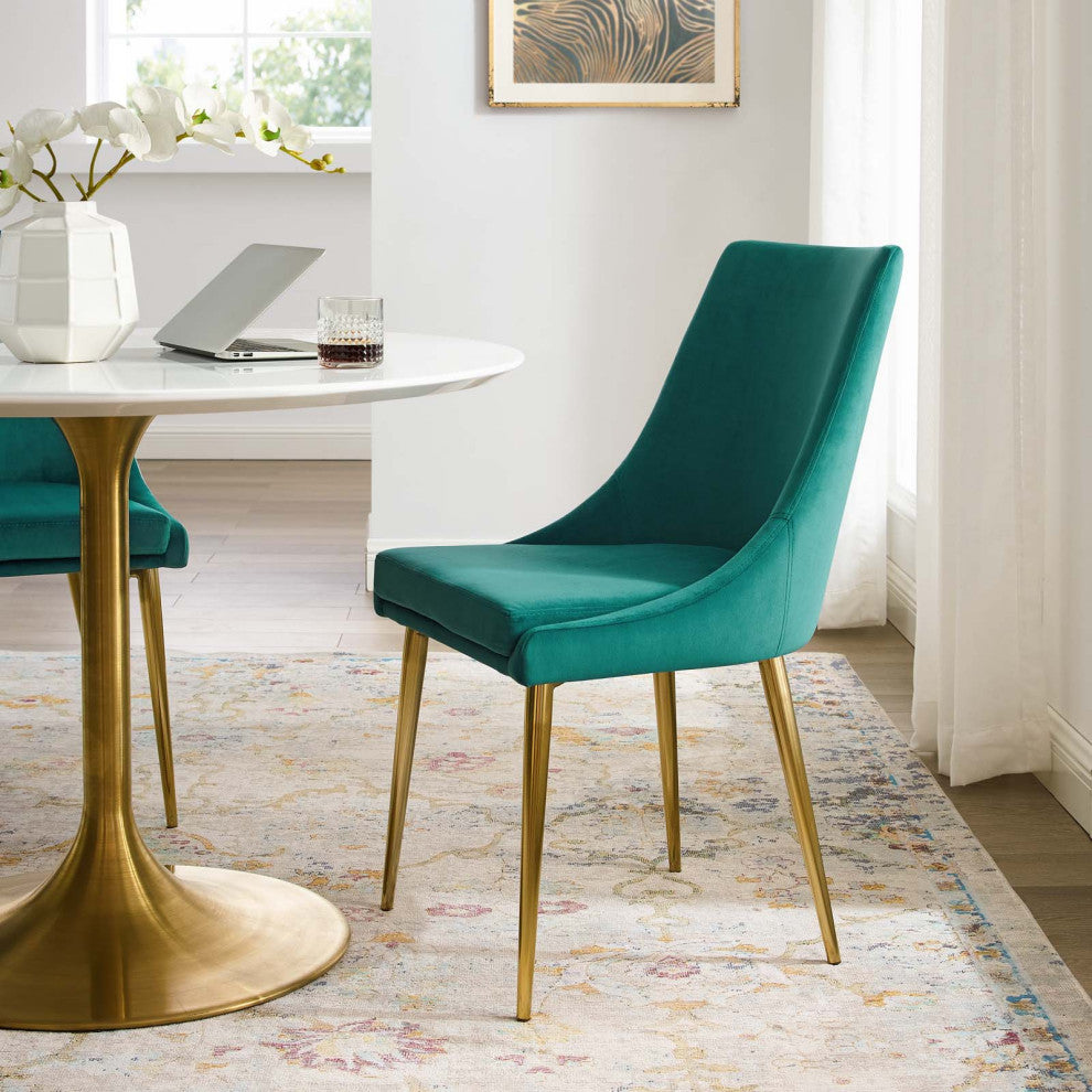 Modern Dining Room Side Dining Chair, Velvet Fabric Metal Steel, Aqua Blue