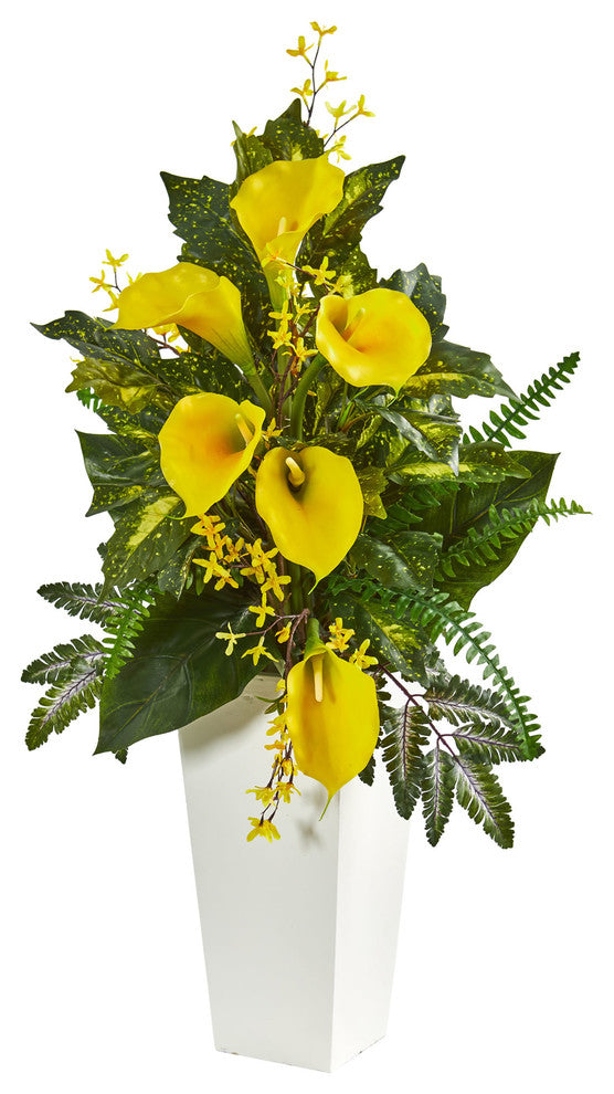 39" Calla Lily, Forsythia and Mixed Greens Artificial Arrangement