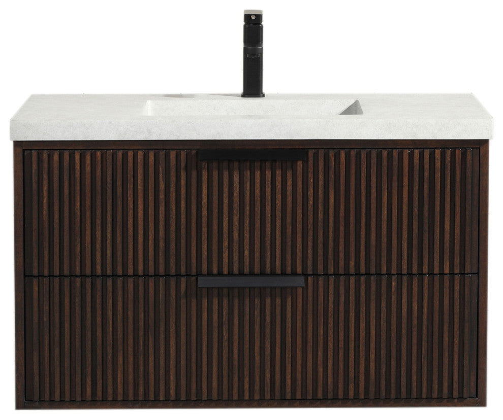 Ari Kitchen and Bath San Diego Bath Vanity, Walnut, 36", Single Sink, Floating