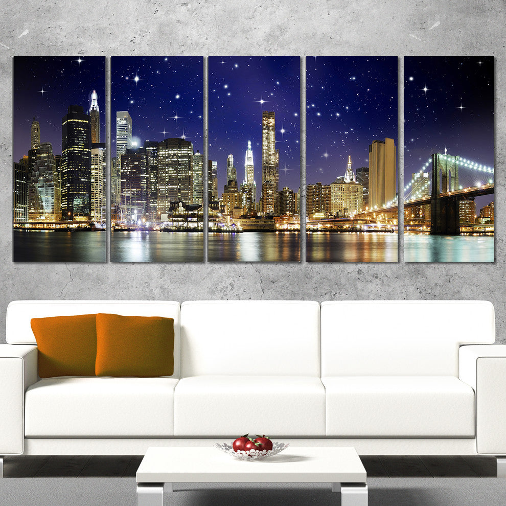 "Night Colors over Brooklyn Bridge" Photograph Print, 5 Panels