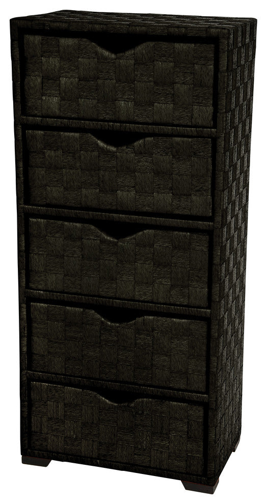 Natural Fiber Chest of Drawers, Five Drawer, Black