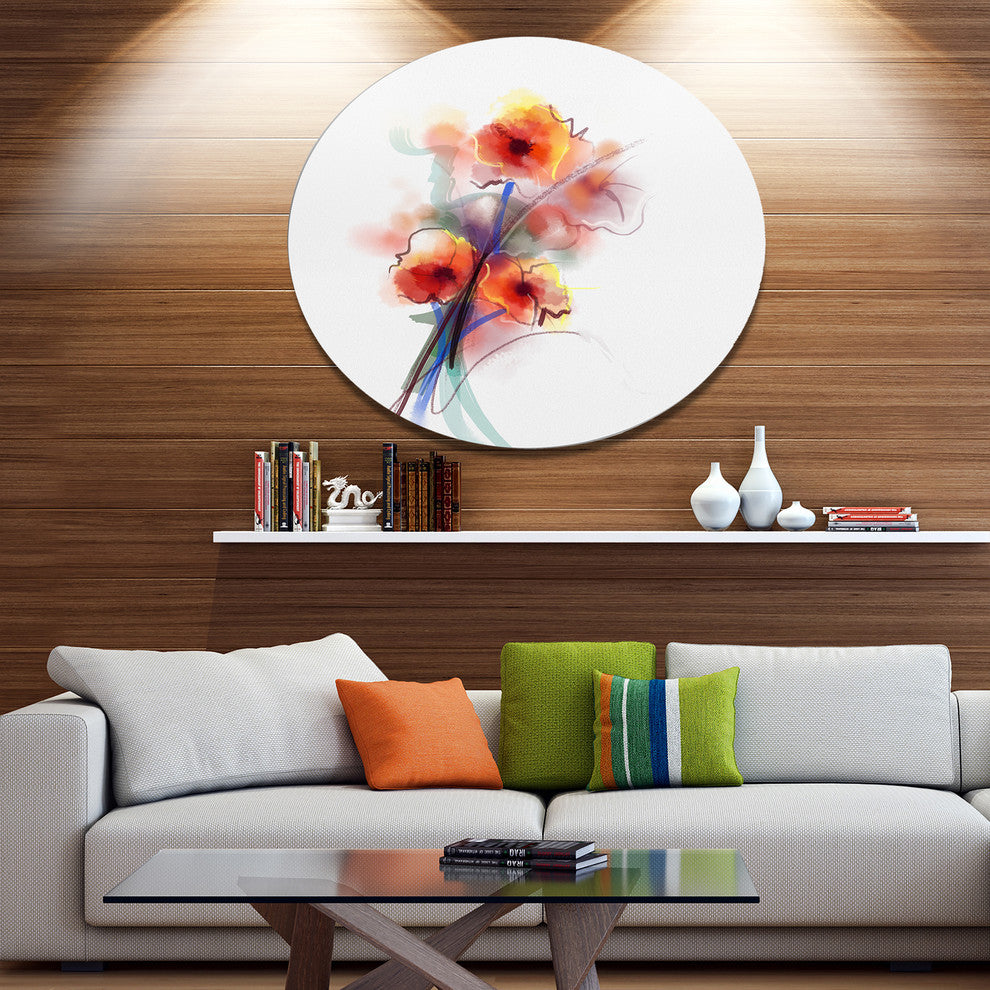Soft Color Flowers On White Background, Floral Disc Metal Wall Art, 23"