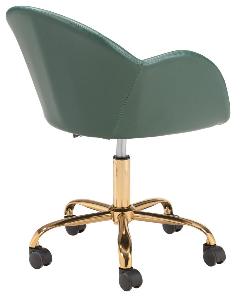 Computer Chair, Faux Vinyl Leather, Steel, Green, Gold, Home Business Office