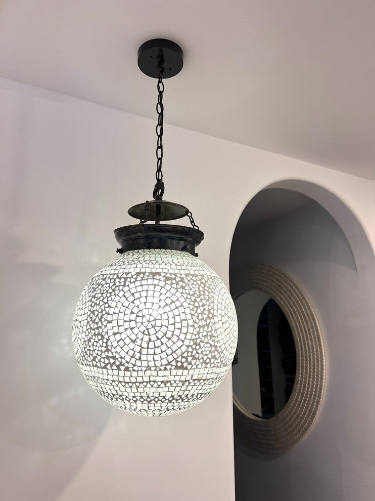 White Mosaic Globe Lantern