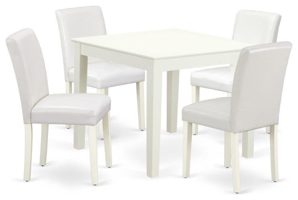5Pc Square 36" Table, Four Parson Chair, White Leg, Pu Leather Color White