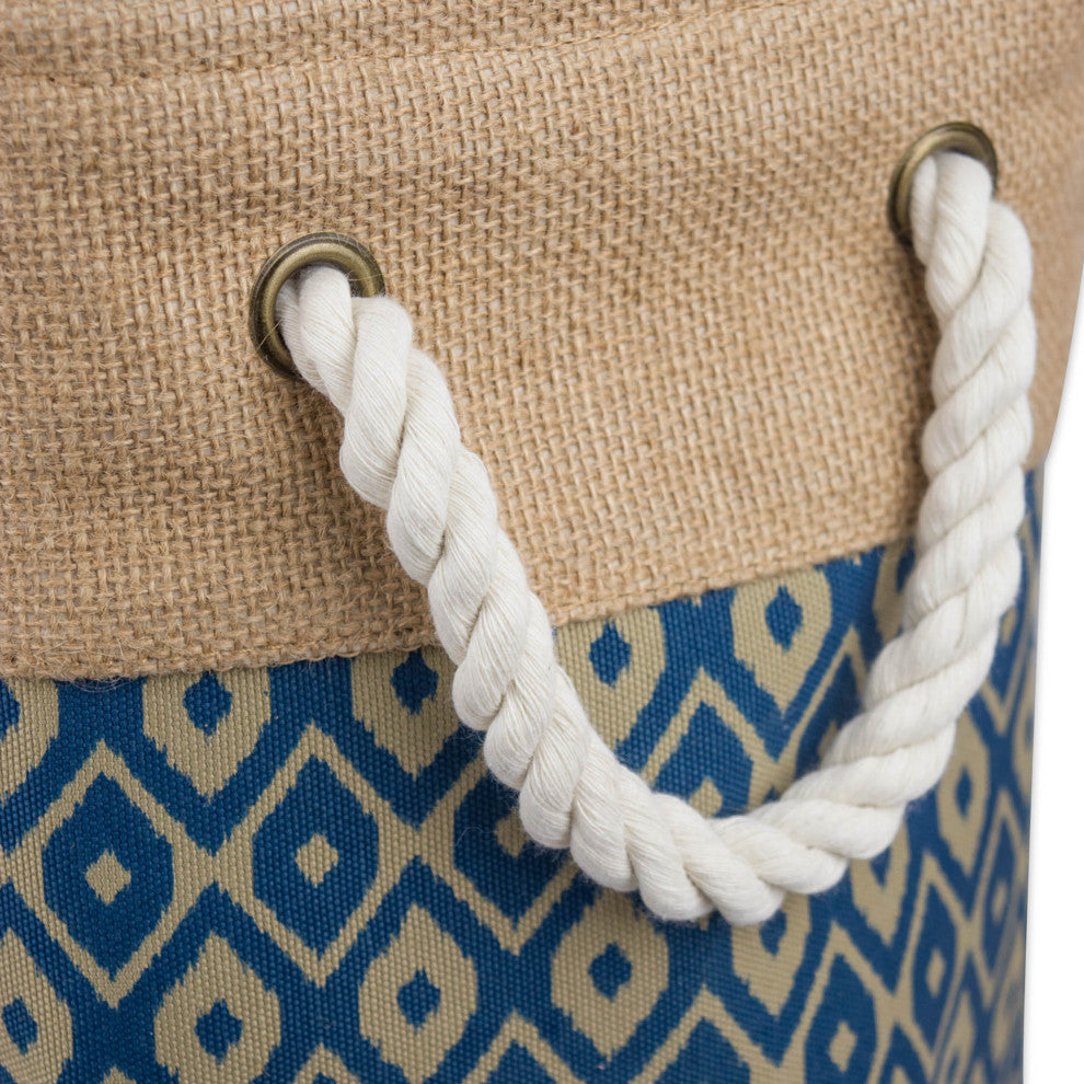 Burlap Bin Ikat Blue Rectangle Large 17.5"x12"x15"