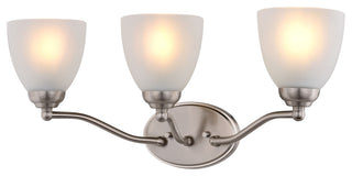 Bellwood 13.5" 2-Light Traditional Nickel Bathroom Vanity Fixture, Glass Shade, Satin Nickel, 3-Light