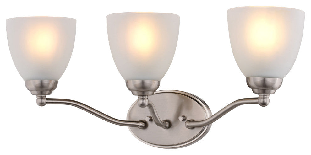 Bellwood 13.5" 2-Light Traditional Nickel Bathroom Vanity Fixture, Glass Shade, Satin Nickel, 3-Light