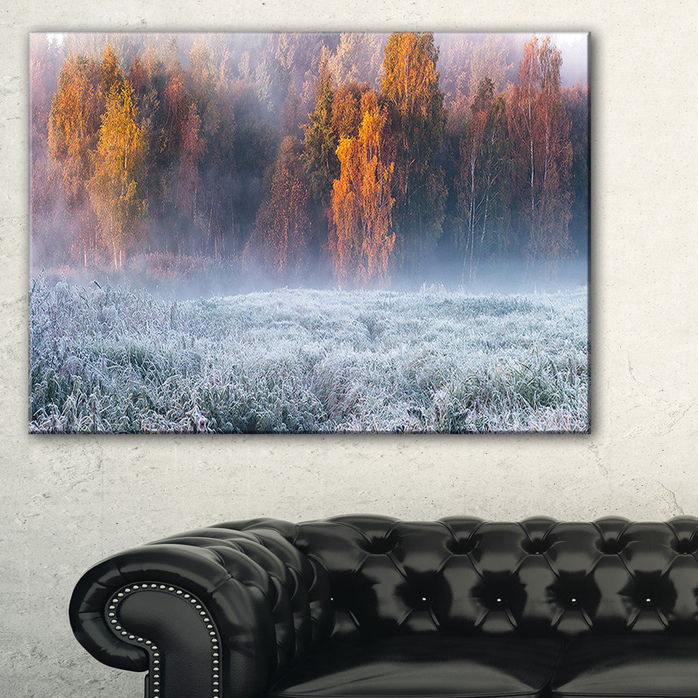 "Grey Hoarfrost Design By Winter" Landscape Print Wall Art, 1 Panel, 60"x28"