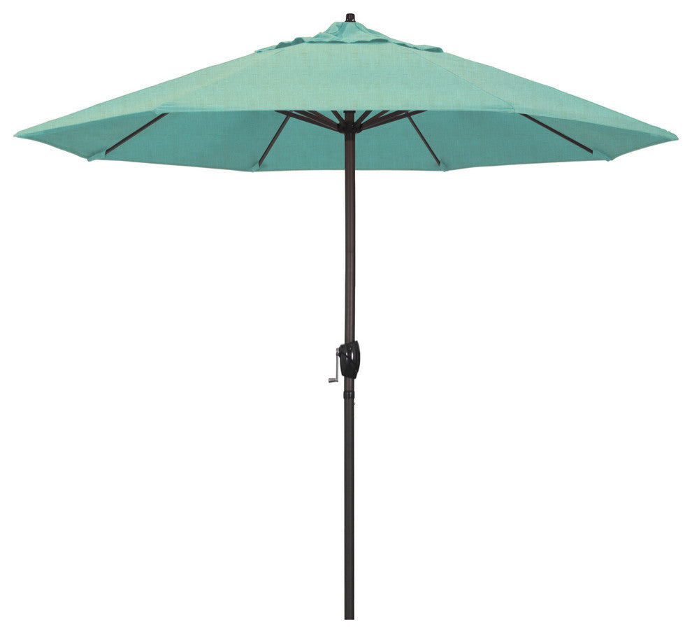 9' Bronze Auto-tilt Crank Lift Aluminum Umbrella, Sunbrella, Spectrum Mist