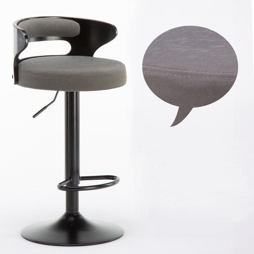 Minimalistic Black Leg Leather Bar Chair, Gray, Black Backrest