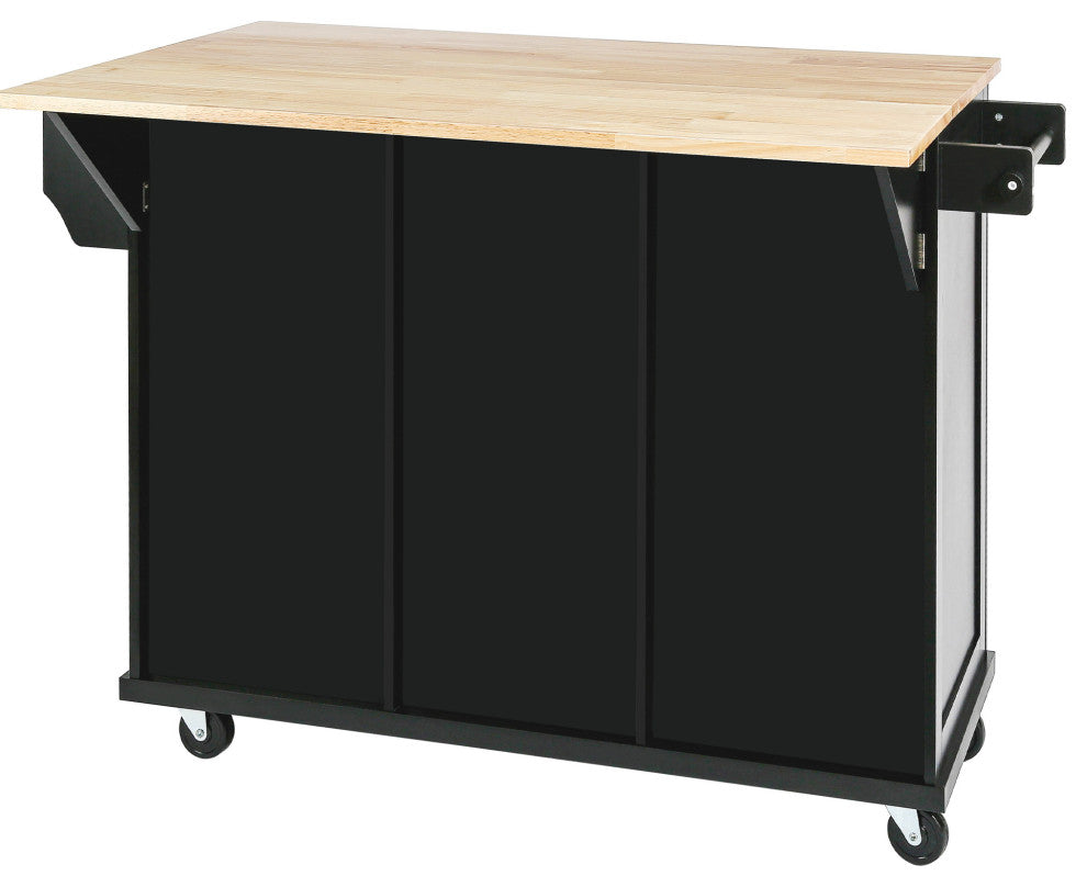 Gewnee Kitchen Cart With Rubber Wood Drop-Leaf Countertop