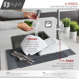 Stylish 20" Over The Sink Roll-Up Dish Drying Rack, Dark Gray