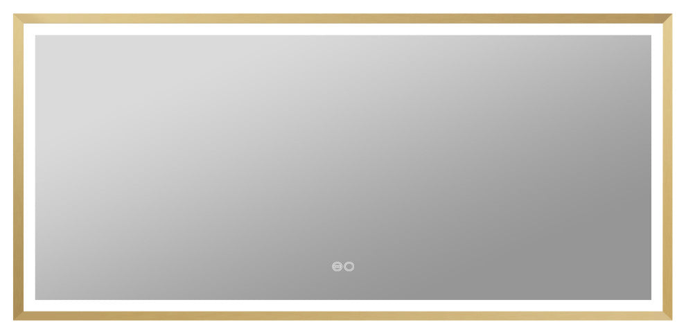 Beveled Bathroom LED Mirror Framed, Backlit and Front Light, Gold, 60"x28"