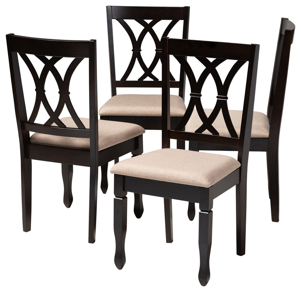 Narelle Sand Fabric Espresso Brown Finish Dining Chairs, Set of 4
