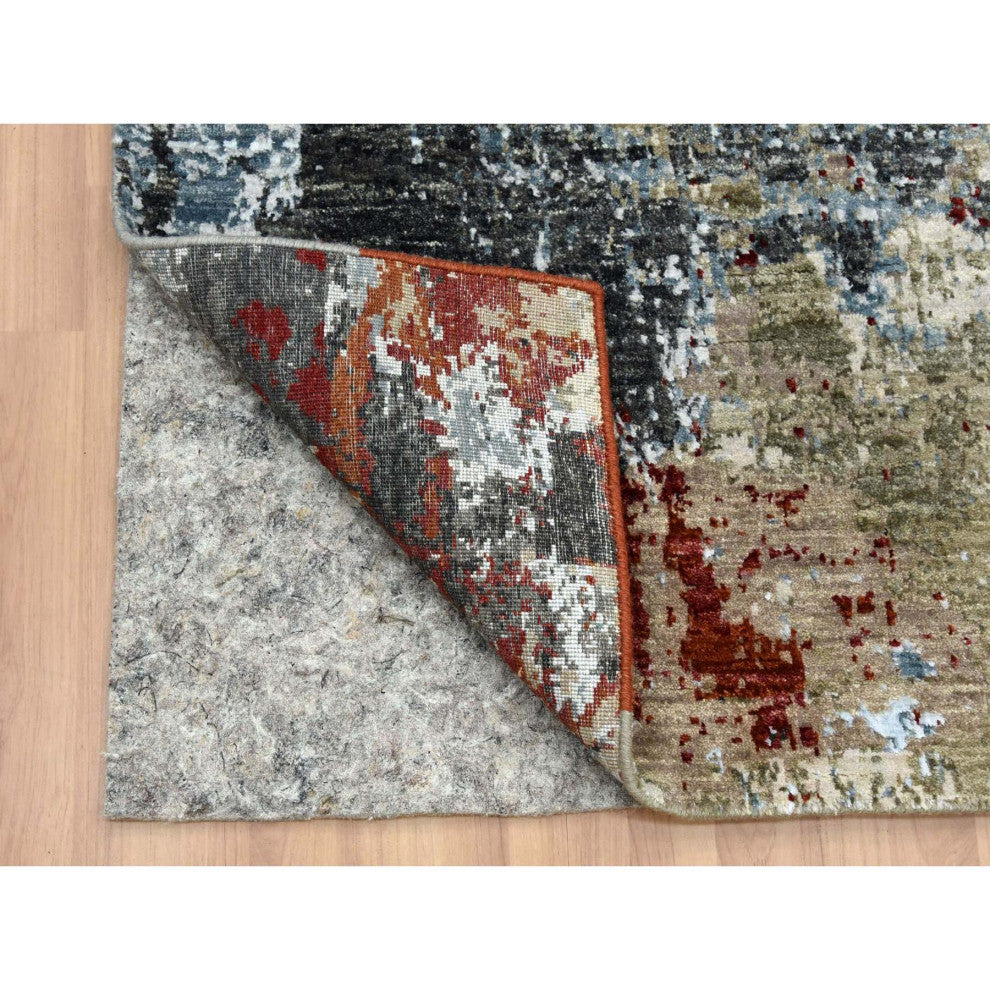 Blue Gray, Hand Knotted Abstract Design, Pure Wool Oriental Rug, 3'0"x5'2"