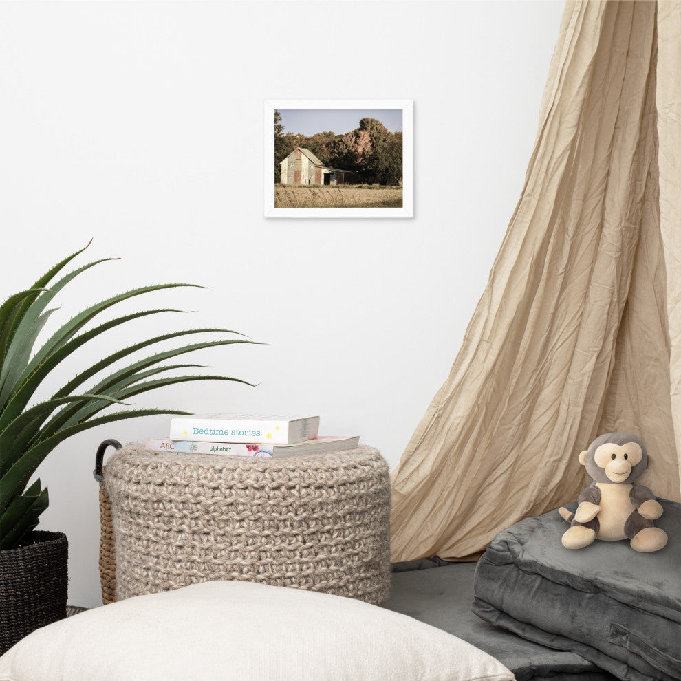 Patriotic Barn in Field Aged Effect Framed Photo Paper Wall Art Prints, White, 8" X 10"