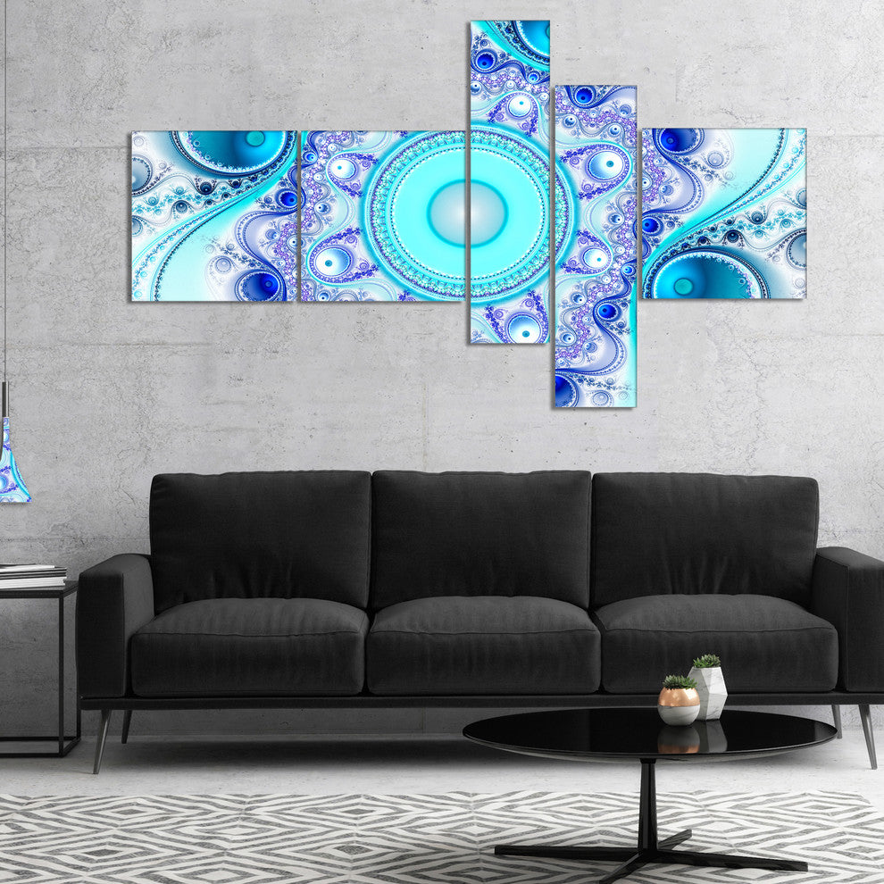 Turquoise Wavy Curves and Circles, Abstract Canvas Art Print, 60"x32", 5 panels