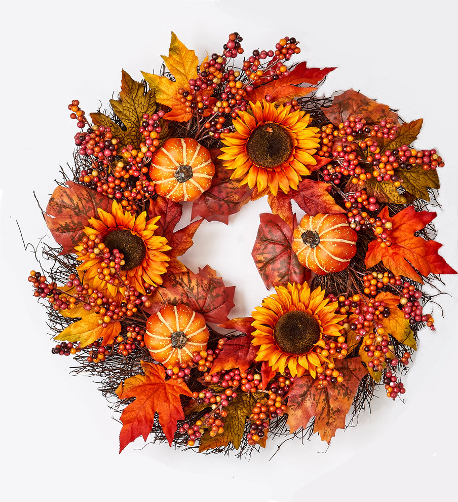 Maple Leaf Berry Wreath, 26"