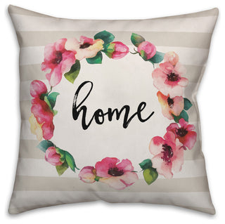 Home Floral Wreath 18x18 Throw Pillow