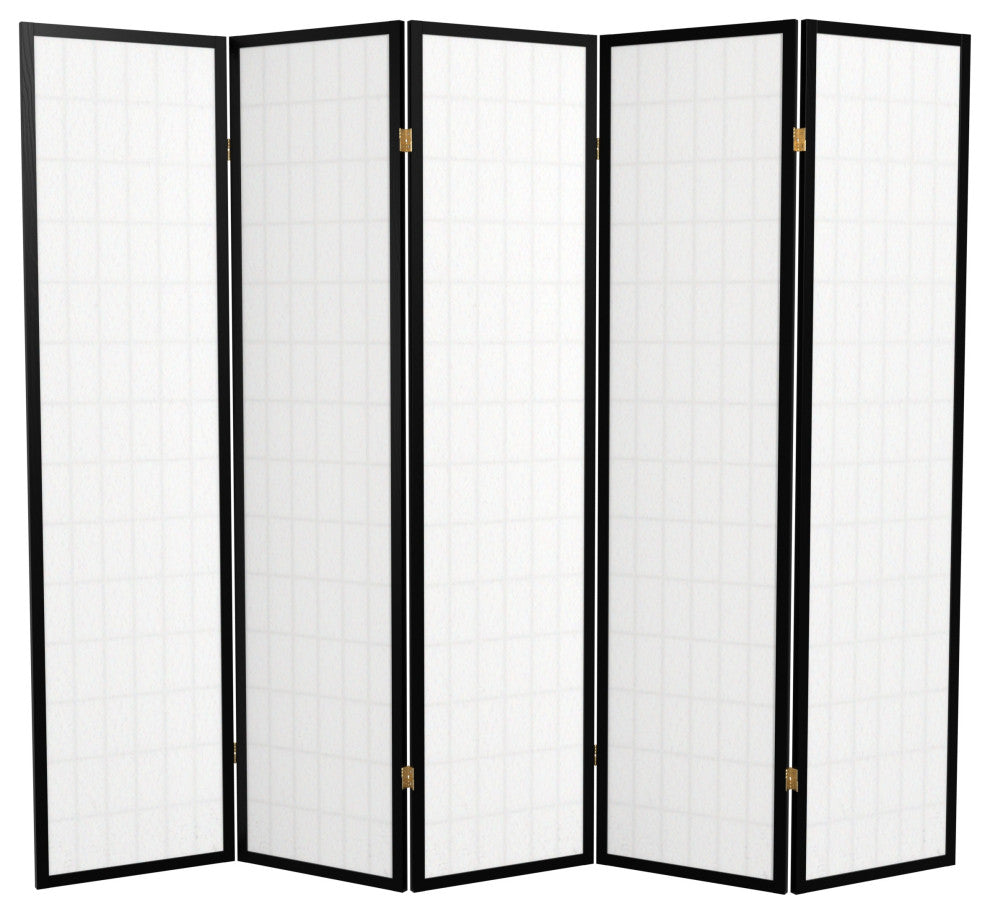 6' Tall Window Pane Shoji Screen, Black, 5 Panels