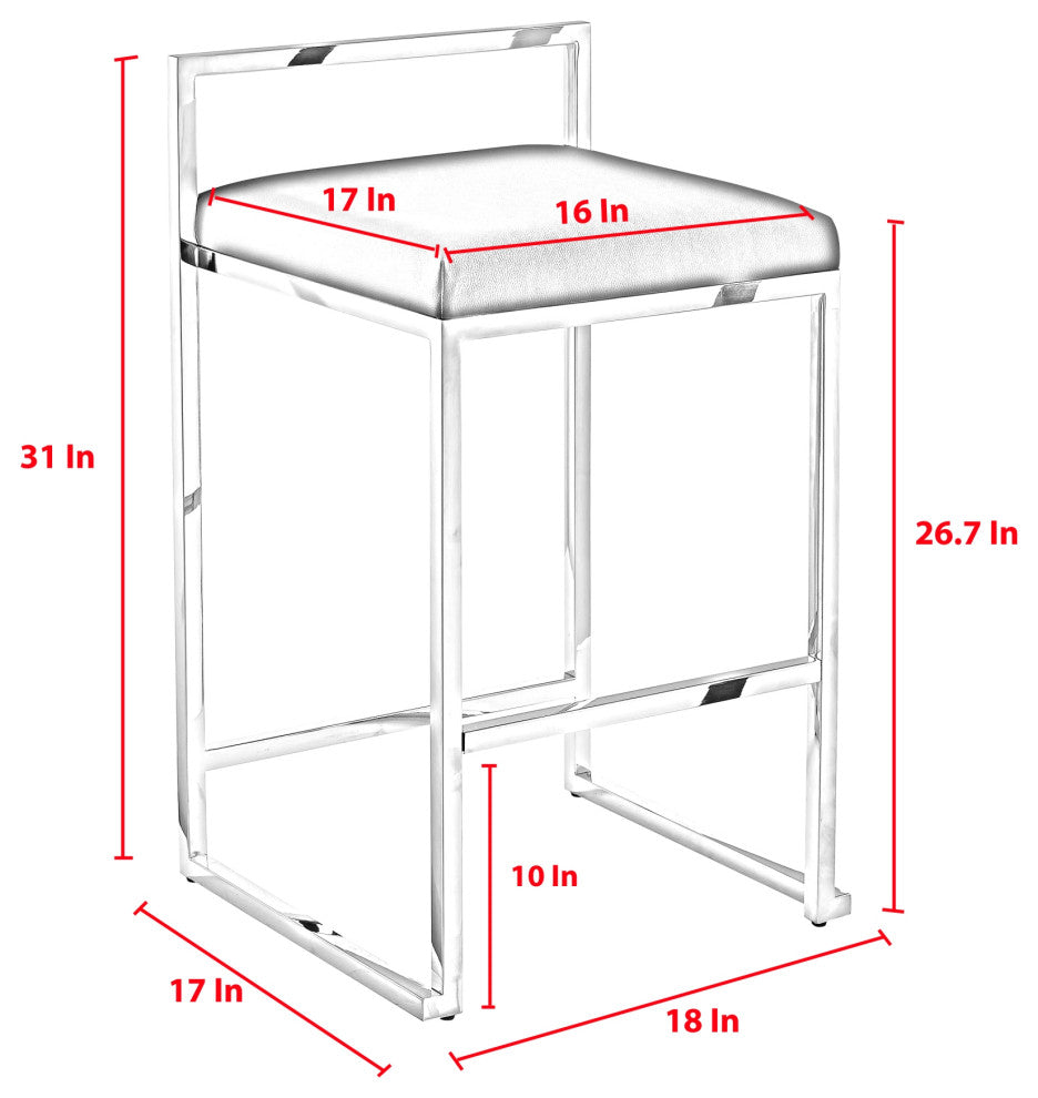 Inspired Home Dereck Bar Stool Geometric Frame, Gray and Chrome Leather PU