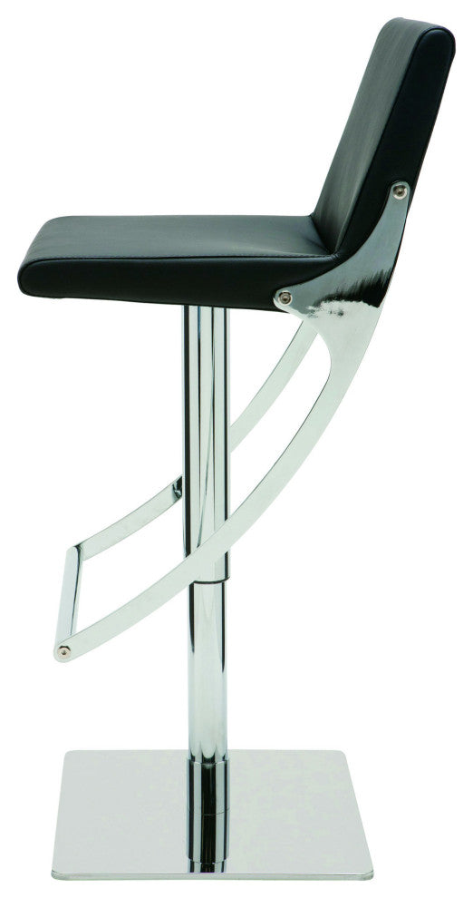 Swing Adjustable Bar Stool, Modern Contemporary Barstool, Faux Leather, Black