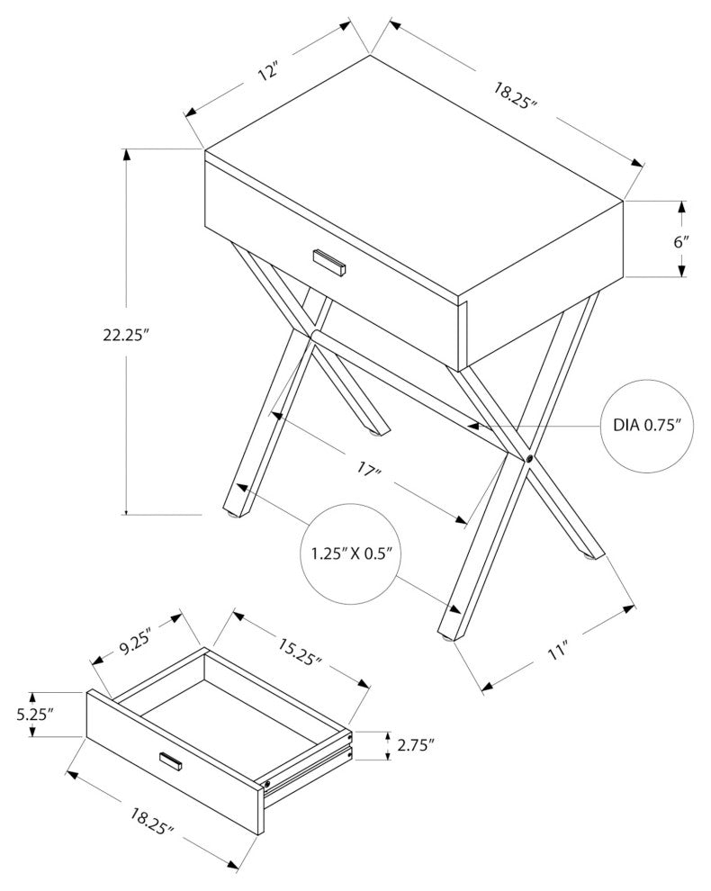 Accent Table, Lamp, Storage Drawer, Metal, Laminate, Grey, Black