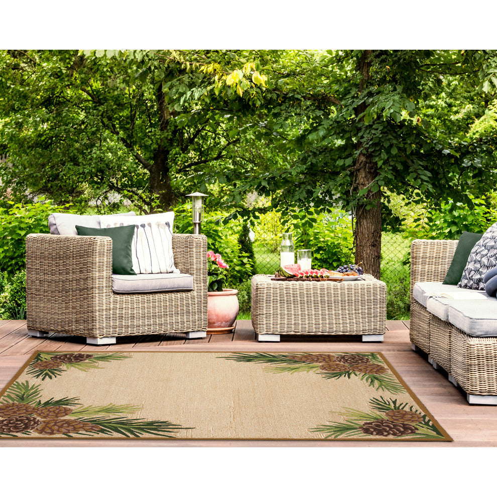 Ravella Forest Border Indoor/Outdoor Rug Natural 2'x3'