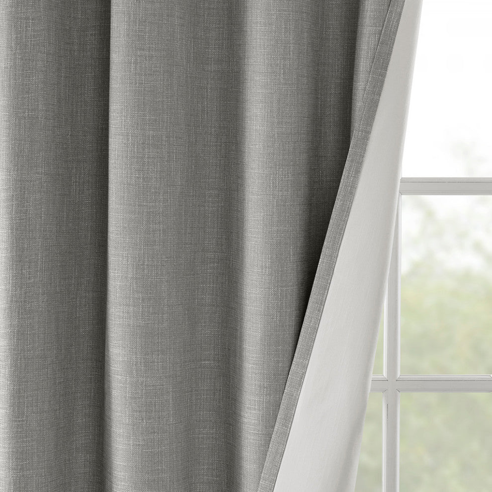 SunSmart Maya Printed Heathered Blackout Grommet Top Curtain Panel, Grey