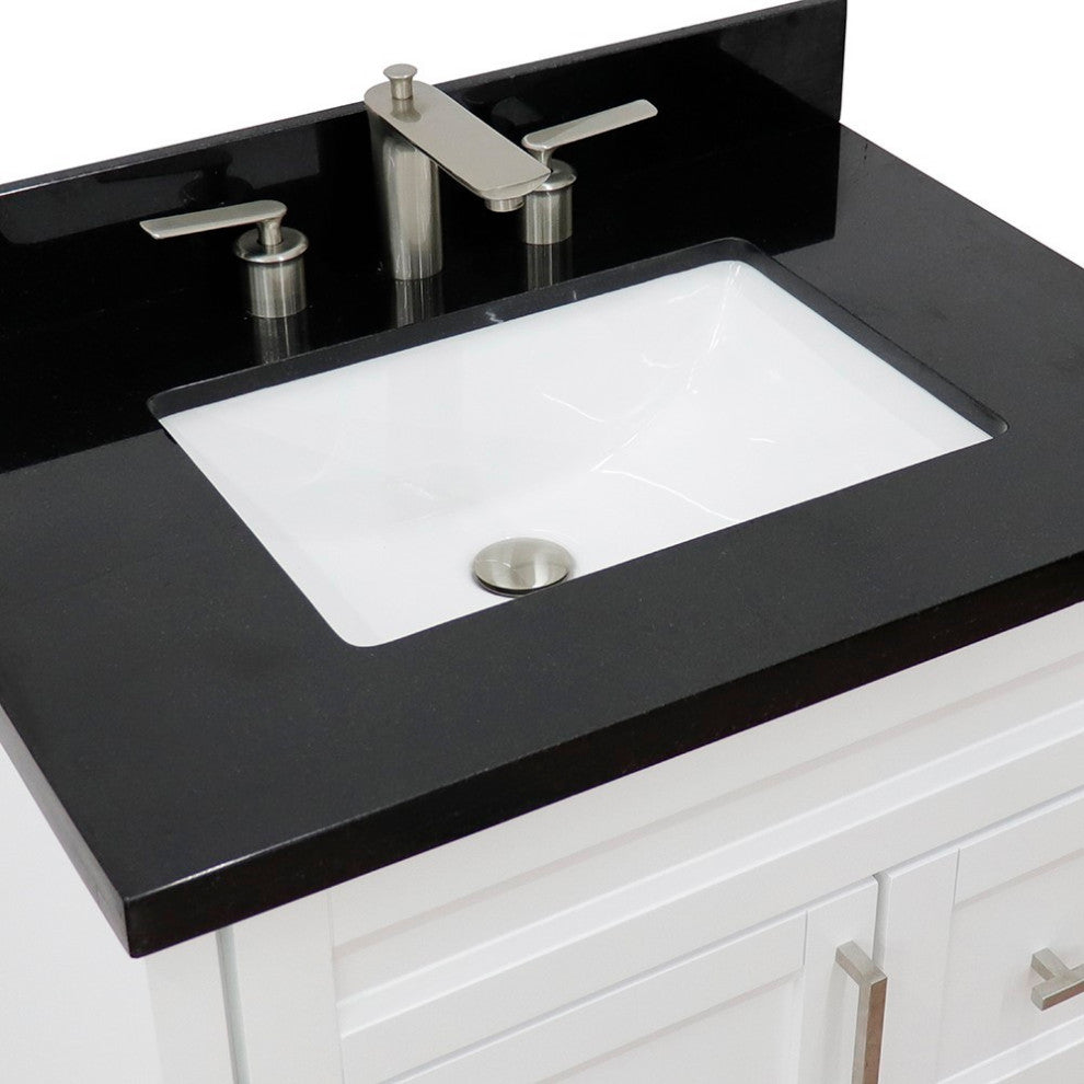 31" Single Sink Vanity, White Finish With Black Galaxy Granite