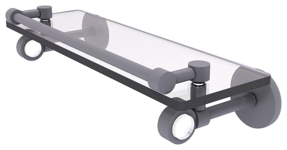 Clearview 16" Glass Shelf with Gallery Rail, Matte Gray