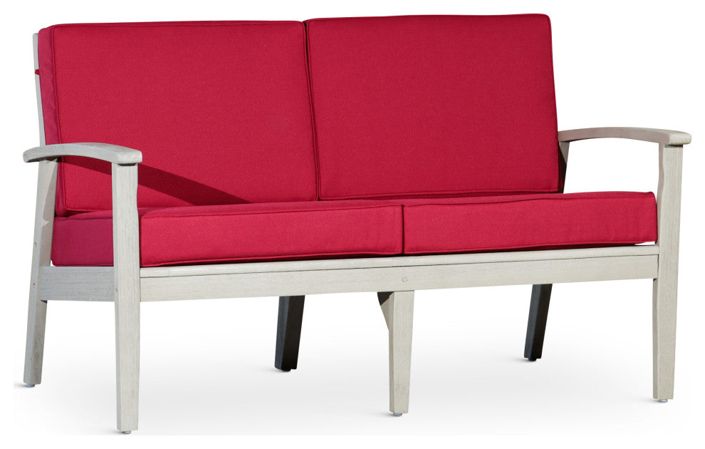 DTY Outdoor Living Longs Peak Eucalyptus Loveseat w/ Cushion, Driftwood Gray, Bu
