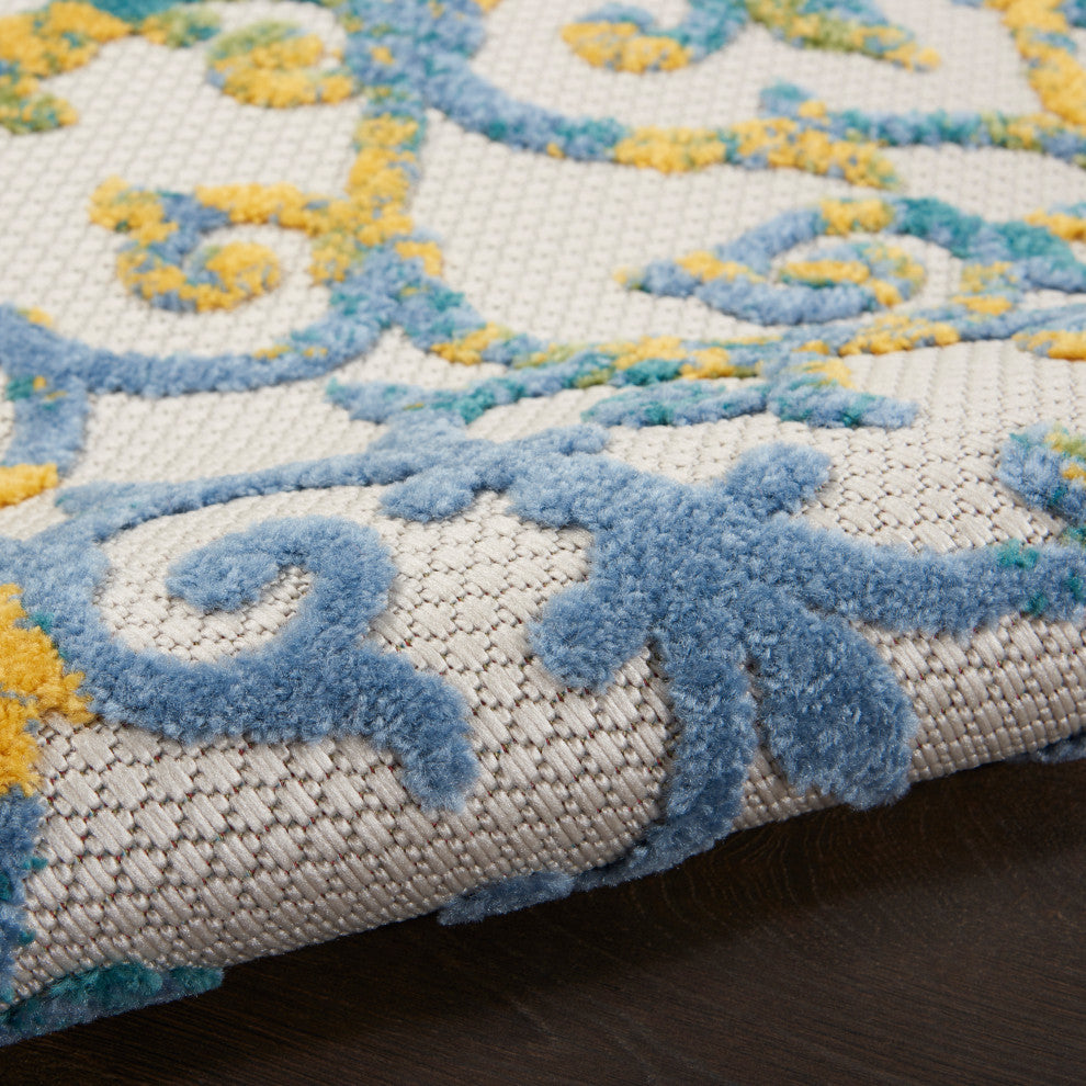 Nourison Aloha 4' x Round Ivory Blue Contemporary Area Rug