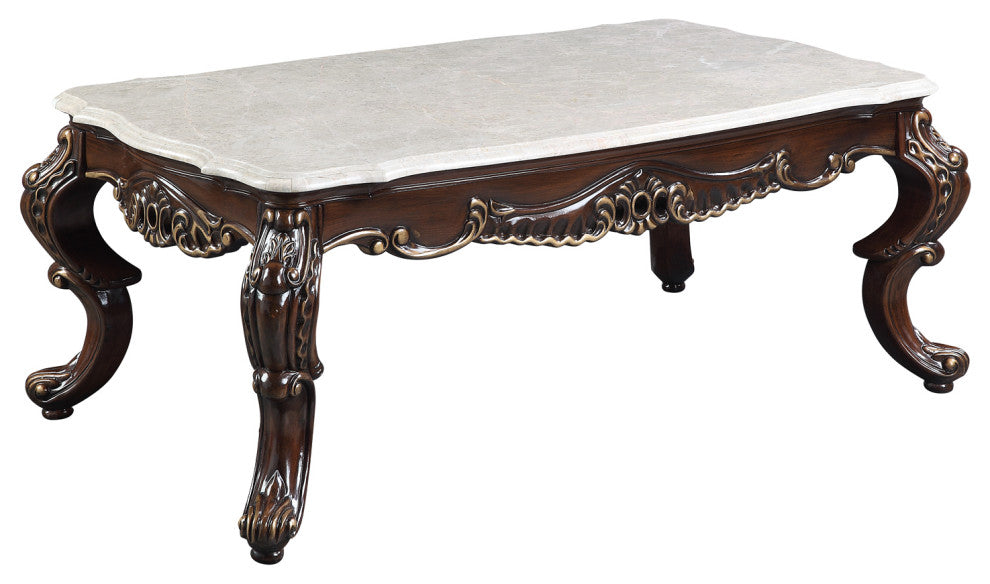 Wood and Marble Coffee Table, Antique Oak and White