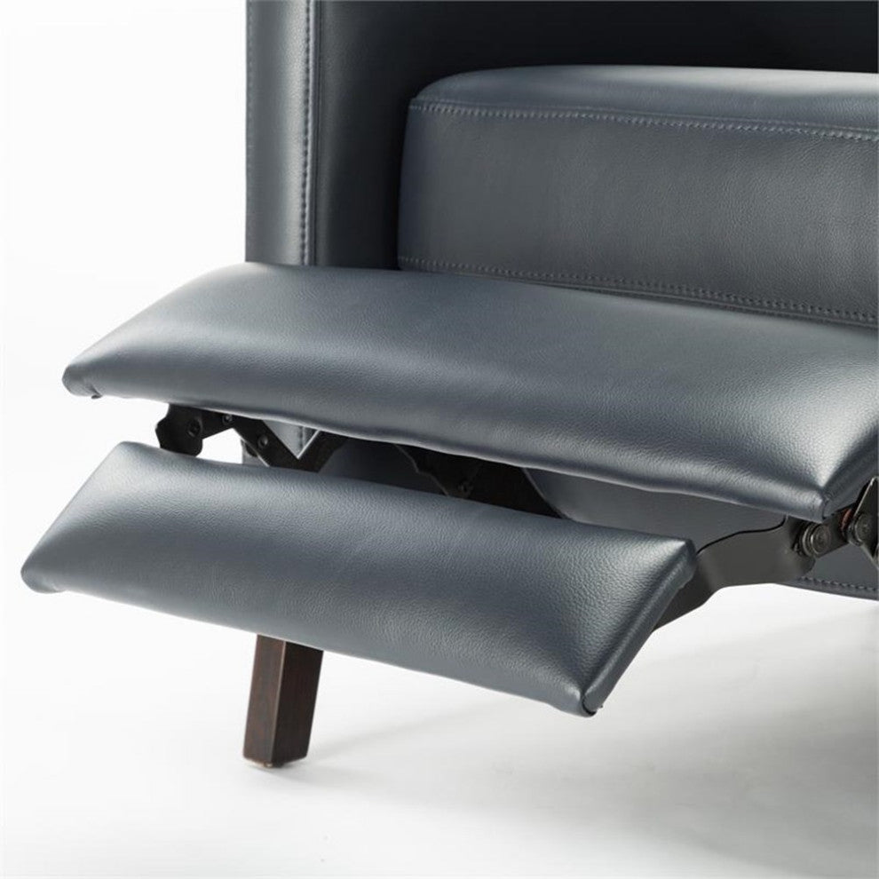 Bowery Hill Mid-Century Push Back Faux Leather Recliner in Midnight Blue