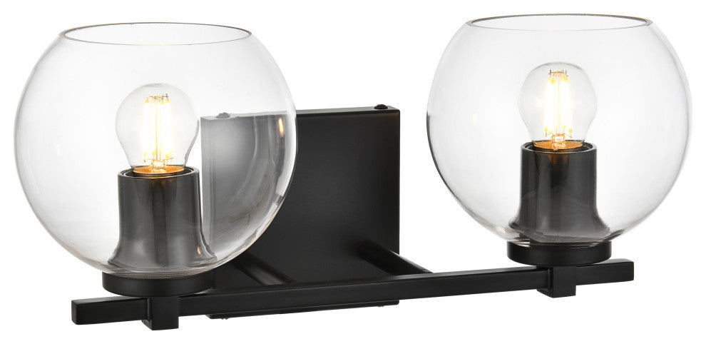 2 Light Black And Clear Bath Sconce