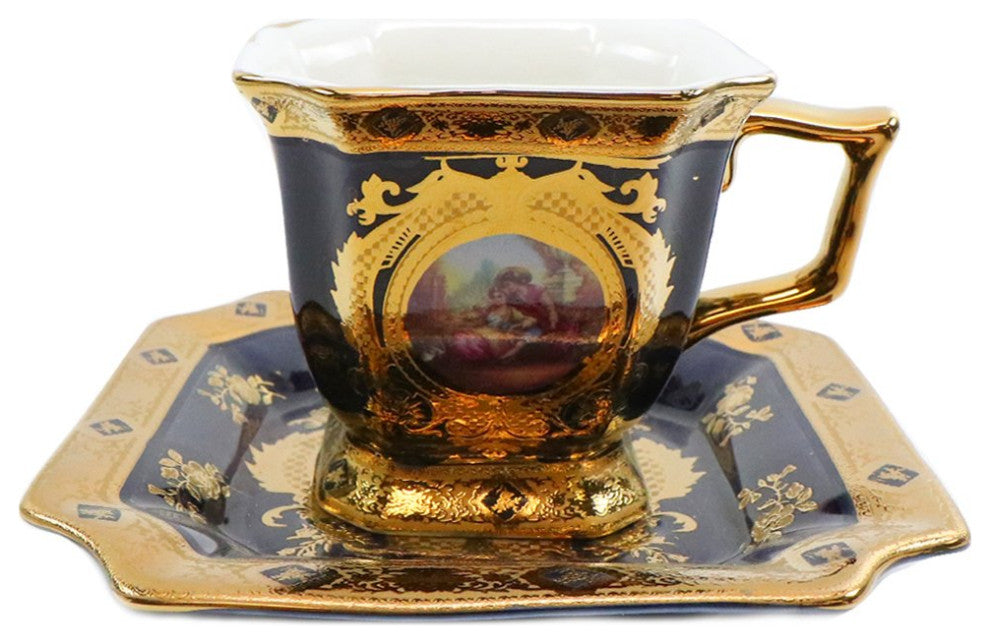 Royalty Porcelain Tea Set 17pc With 24K Gold ''Second Date'' Limoges China, Blue