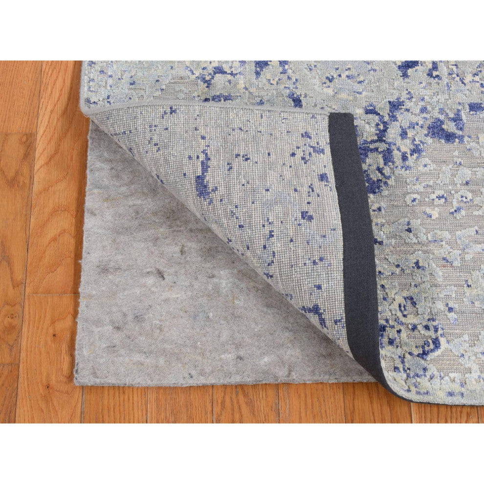 Ash Gray Cypress Tree Design Silk With Wool Hand Knotted Runner Rug 2'6"x8'5"