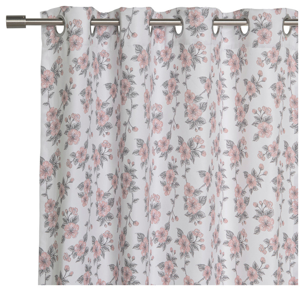 Hibiscus Blossom Curtains, White, 52"x63"