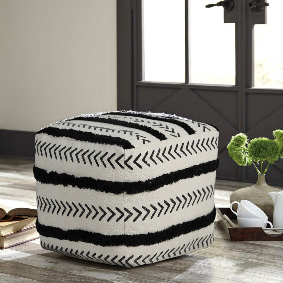 Textured Chevron Stripe Pouf Ottoman