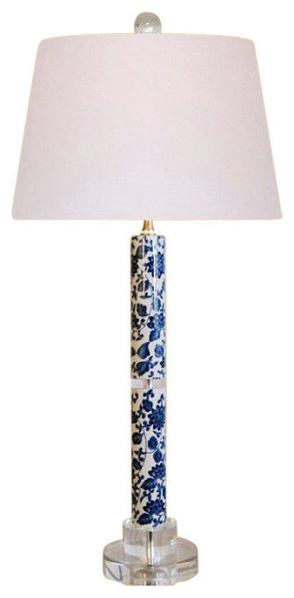 Blue and White Geometric Porcelain Table Lamp 30"